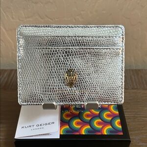 Kurt Geiger | Shoreditch Card Case Holder | Silver Snakeskin-embossed Leather
